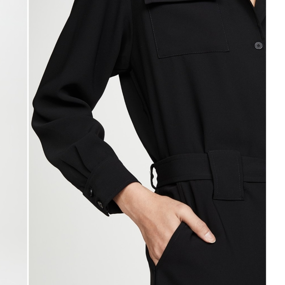 Amanda Uprichard XS Black Micki Long Sleeve Jumpsuit Notched Label Tie Waist